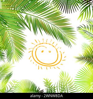 sole divertente e palma. disegno a mano. Non IA. Illustrazione vettoriale Illustrazione Vettoriale