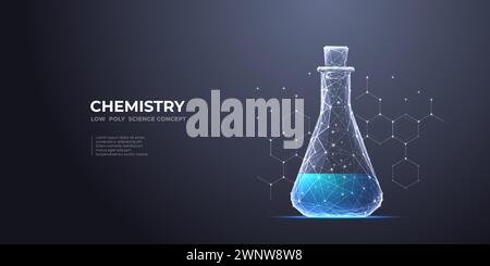 Matraccio da laboratorio in vetro per chimica con liquido chimico blu. Becher scientifico Illustrazione Vettoriale
