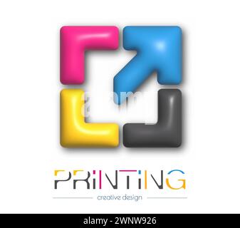 Logo astratto per stampa digitale 3d o fotografica. Modello vettoriale di un marchio, logo, adesivo o adesivo. L'idea del design creativo e del design tematico Illustrazione Vettoriale