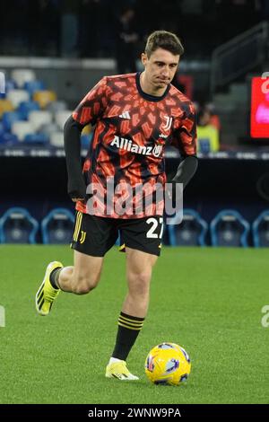 Napoli, Italia. 3 marzo 2024. Andrea Cambiaso giocatore della Juventus, durante la partita del campionato italiano di serie A tra Napoli e Juvents risultato finale, Napoli 2, Juventus 1, partita giocata allo stadio Diego Armando Maradona. Napoli, Italia, 03 marzo 2024. (Foto di Vincenzo Izzo/Sipa USA) credito: SIPA USA/Alamy Live News Foto Stock