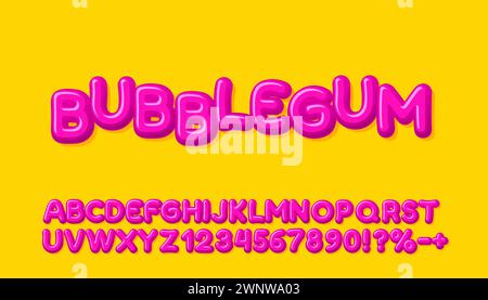 Font per gomma da masticare, caramelle a pennello. Alfabeto inglese e segni numerici. Vettore Illustrazione Vettoriale