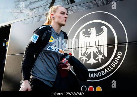 Duesseldorf, Germania. 3 marzo 2024. Pallamano, donne, qualificazione al Campionato europeo, 1° round, gruppo 2, giorno 4, Germania - Slovacchia: la Germania Annika Lott. Crediti: Marco Wolf/dpa/Alamy Live News Foto Stock