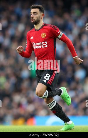 3 marzo 2024; Etihad Stadium, Manchester, Inghilterra; Premier League Football, Manchester City contro Manchester United; Bruno Fernandes del Manchester United Foto Stock