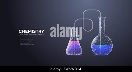 Matraccio da laboratorio con liquido colorato al neon. Background del laboratorio digitale. Illustrazione Vettoriale