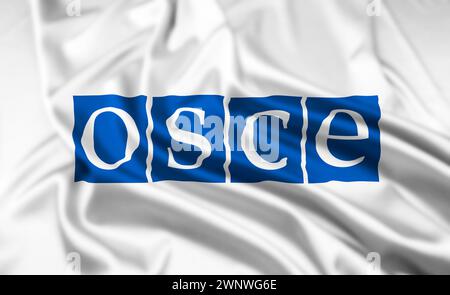 Bandiera dell'Organizzazione per la sicurezza e la cooperazione in Europa con effetto Ripple Foto Stock