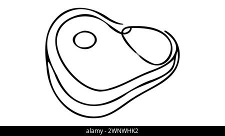 Bistecca con disegno a linea continua. Una linea di carne di vitello, maiale, manzo, vitello, carne all'osso. Illustrazione Vettoriale