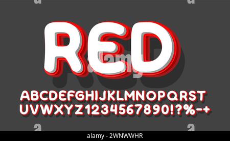 Carattere rosso 3D. Alfabeto inglese e segni numerici. Vettore Illustrazione Vettoriale