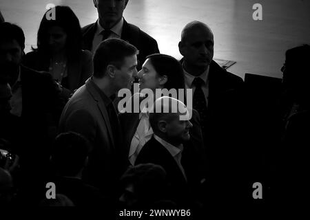 Roma, Italien. 2 marzo 2024. Pedro Sánchez primo ministro spagnolo e Elly Schlein durante il congresso elettorale del Partito del socialismo europeo (PSE) in vista delle prossime elezioni europee del 2024, il 2 marzo 2024 a Roma crediti: dpa/Alamy Live News Foto Stock