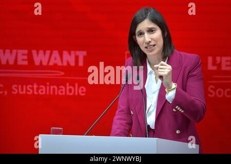 Roma. 2 marzo 2024. Il leader del Partito Democratico Italiano (PD) Elly Schlein interviene al termine del congresso elettorale del Partito Socialista europeo (PSE) in vista delle prossime elezioni europee del 2024, il 2 marzo 2024 a Roma. Credito: dpa/Alamy Live News Foto Stock