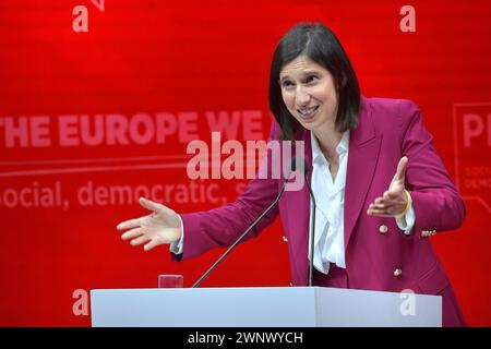 Roma. 2 marzo 2024. Il leader del Partito Democratico Italiano (PD) Elly Schlein interviene al termine del congresso elettorale del Partito Socialista europeo (PSE) in vista delle prossime elezioni europee del 2024, il 2 marzo 2024 a Roma. Credito: dpa/Alamy Live News Foto Stock