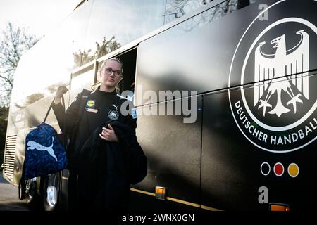 Duesseldorf, Germania. 3 marzo 2024. Pallamano, donne, qualificazione al Campionato europeo, 1° round, gruppo 2, giorno 4, Germania - Slovacchia. Giocatore nazionale Meret Ossenkopp. Crediti: Marco Wolf/dpa/Alamy Live News Foto Stock