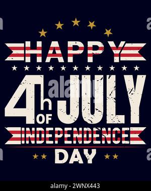Buon 4 luglio, USA Independence Day retro vintage T-shirt design, vettore in sordina, bandiera americana. Utilizzabile per saluti, poster, tazze, stampe Illustrazione Vettoriale