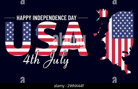 Independence Day of USA, Stati Uniti, American Independence Day, Mappa degli Stati Uniti, 4 luglio, National Day, Independence Day background Illustrazione Vettoriale