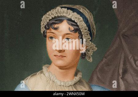 JANE AUSTEN (1775-1817) romanziera inglese in un imager basato su un libro di memorie della sua vita pubblicato nel 1871 e a sua volta basato su uno schizzo precedente Foto Stock
