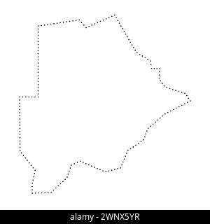 Mappa semplificata del paese del Botswana. Contorno tratteggiato nero. Semplice icona vettoriale. Illustrazione Vettoriale