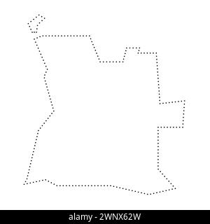 Mappa semplificata del paese dell'Angola. Contorno tratteggiato nero. Semplice icona vettoriale. Illustrazione Vettoriale