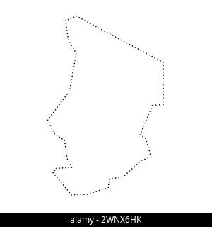 Mappa semplificata del paese del Ciad. Contorno tratteggiato nero. Semplice icona vettoriale. Illustrazione Vettoriale