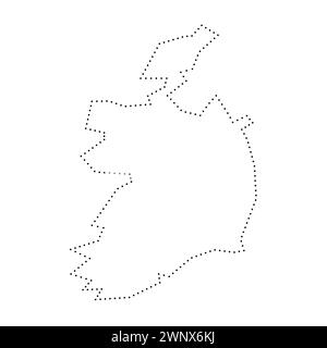 Mappa semplificata del paese dell'Irlanda. Contorno tratteggiato nero. Semplice icona vettoriale. Illustrazione Vettoriale