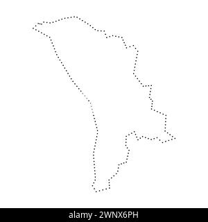 Mappa semplificata del paese della Moldavia. Contorno tratteggiato nero. Semplice icona vettoriale. Illustrazione Vettoriale