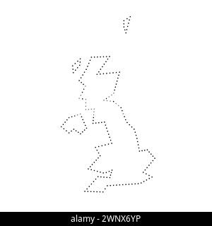 Mappa semplificata del Regno Unito di Gran Bretagna e Irlanda del Nord. Contorno tratteggiato nero. Semplice icona vettoriale. Illustrazione Vettoriale