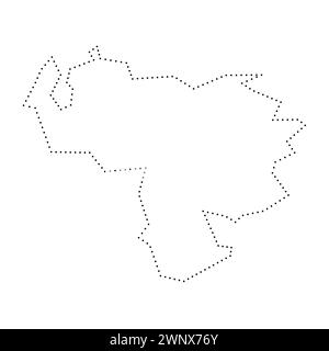 Mappa semplificata del paese del Venezuela. Contorno tratteggiato nero. Semplice icona vettoriale. Illustrazione Vettoriale