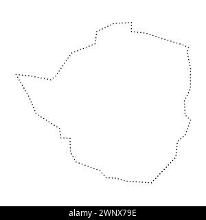 Mappa semplificata del paese dello Zimbabwe. Contorno tratteggiato nero. Semplice icona vettoriale. Illustrazione Vettoriale