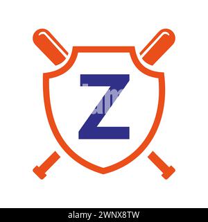 Modello vettoriale disegno logo Baseball Letter Z. Simbolo del baseball Illustrazione Vettoriale
