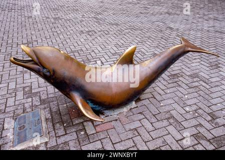 Fungie la statua dei delfini al porto di Dingle, Contea di Kerry, Irlanda Foto Stock