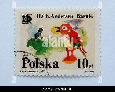 Petrozavodsk, Russia, 26 luglio 2021 francobollo Hans Christian Andersen Tales and Favles 10 PLN con timbro postale E.Freudenreich PWPW 87 HAFNIA 87 Foto Stock