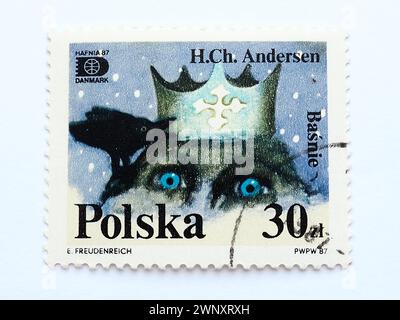 Petrozavodsk, Russia, 26 luglio 2021 francobollo Hans Christian Andersen Tales and Favles 30 PLN con timbro postale E.Freudenreich PWPW 87 HAFNIA 87 Foto Stock