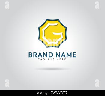 Logo Letter G con colori giallo, bianco e blu scuro, modello vettoriale del logo Business Illustrazione Vettoriale