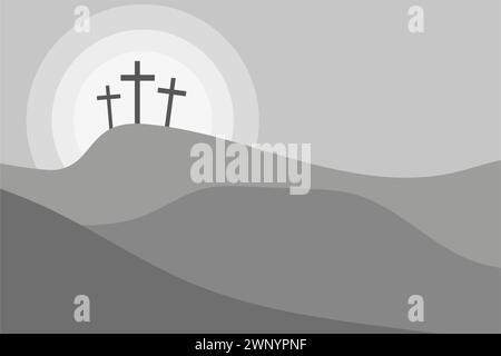 Icon Golgotha attraversa. Simbolo di fede, sacrificio. Scena cristiana di Pasqua. Illustrazione vettoriale. EPS 10. Illustrazione Vettoriale