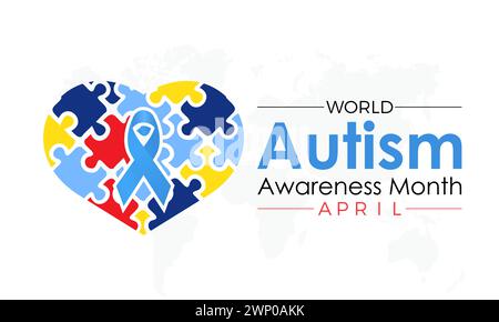 Mese di sensibilizzazione sull'autismo nazionale osservato ogni anno di aprile, banner vettoriale, volantino, poster e design di modelli di social media. Illustrazione Vettoriale