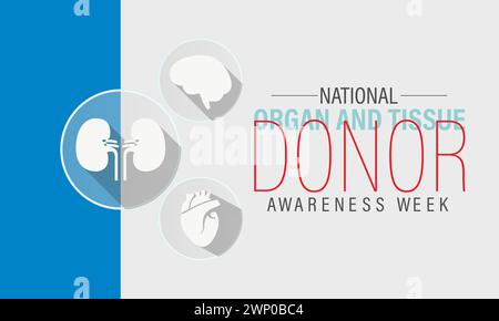 National Organ and Tissue Donor Awareness Week (settimana nazionale di sensibilizzazione dei donatori di organi e tessuti), osservata ogni anno dal 21 al 27 aprile, banner vettoriale, volantino, poster e modello di social media. Illustrazione Vettoriale