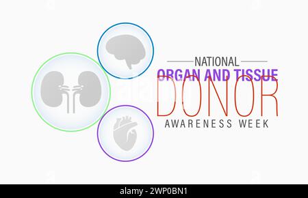 National Organ and Tissue Donor Awareness Week (settimana nazionale di sensibilizzazione dei donatori di organi e tessuti), osservata ogni anno dal 21 al 27 aprile, banner vettoriale, volantino, poster e modello di social media. Illustrazione Vettoriale