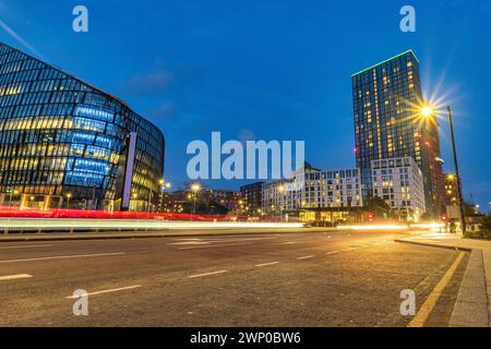 Foto a lunga esposizione di Manchester Foto Stock