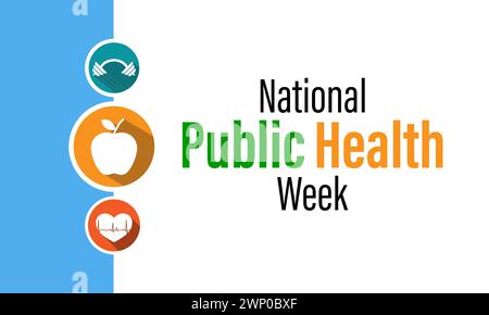 Settimana nazionale della sanità pubblica osservata ogni anno dal 1° aprile al 7 aprile, banner vettoriale, volantino, poster e design modello di social media. Illustrazione Vettoriale