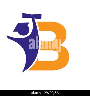 Design del logo Education lettera B. Simbolo di graduazione con icona della carta per graduazioni a tenuta umana Illustrazione Vettoriale