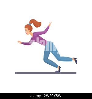 Donna che corre lungo la strada, ragazza che scivola su un ostacolo e cade illustrazione vettoriale Illustrazione Vettoriale