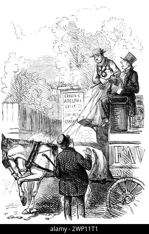Viaggio in pullman, autista che passa le redini al cartone animato passeggeri, dal 1852 Punch Magazine Foto Stock