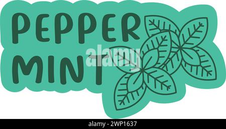 Adesivo di design alla menta piperita Herb Vector Illustrazione Vettoriale
