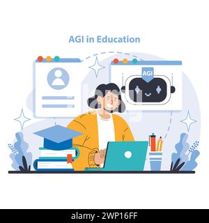 Concetto AGI. Trasformare l'istruzione attraverso esperienze di apprendimento personalizzate con l'intelligenza artificiale. Promuovere la crescita accademica con la tecnologia. Illustrazione vettoriale piatta. Illustrazione Vettoriale