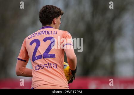 Milano, Italia, 04 marzo 2024. Leonardelli, portiere della Fiorentina, durante la partita tra Milano e Fiorentina per il Campionato Primavera 1 al CS vi Foto Stock