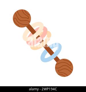 Giocattoli per lo sviluppo in legno. Educazione Montessori, giochi colorati per bambini, illustrazione vettoriale dei cartoni animati Illustrazione Vettoriale