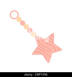 Giocattolo a stella di legno. Giocattoli in legno tradizionali retrò, animazione per bambini, illustrazione vettoriale dei cartoni animati Illustrazione Vettoriale