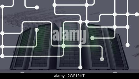 Immagine della rete di connessioni e dell'elaborazione dei dati nella sala server Foto Stock