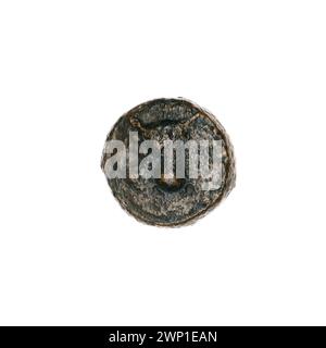Moneta marrone di Pantikapaion, fine III-i secolo a.C., raffigurante tori, testa di toro, orecchie, aratri, strumenti, piante e animali, con provenienza documentata. Foto Stock