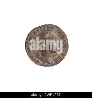 Denario romano (101-102 d.C.) raffigurante la Concordia, la personificazione dell'armonia, con teste, cornucopia e corone d'alloro. Foto Stock