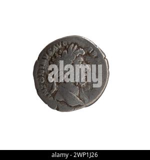 Monete denarius dal 163 al 164 d.C. coniate sotto Marco Aurelio, usate come moneta d'argento nell'Impero Romano. Foto Stock