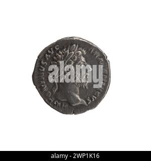 Monete di denario dal 163 al 164 d.C. coniate sotto l'imperatore romano Marco Aurelio, servendo come moneta d'argento nell'Impero Romano. Foto Stock